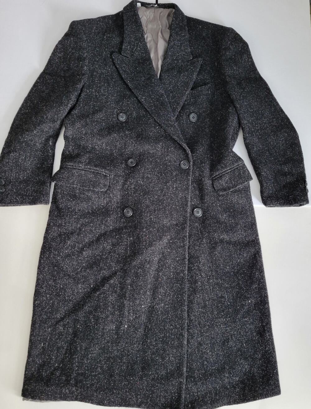 FALCONE Mens 42 Wool Blend Dark Academia Classic Double Breasted Trench Overcoat